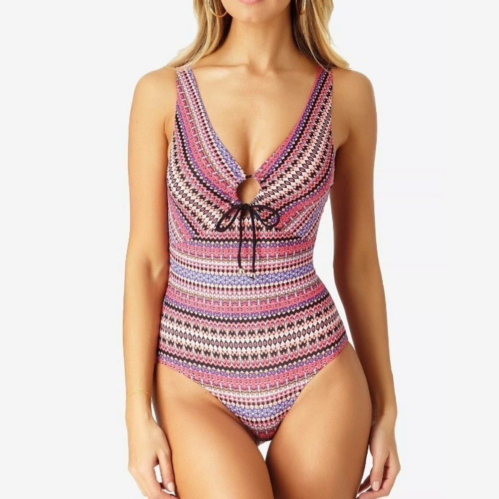 ANNE Cole Stevie Stripe Cutout One Piece Swimsuit